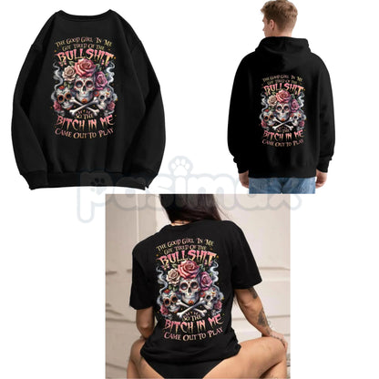 The Good Girl In Me Got Tired – Lady's Skull Graphic Hoodie, Edgy Sweatshirt & Vintage T-Shirt-Pasimax