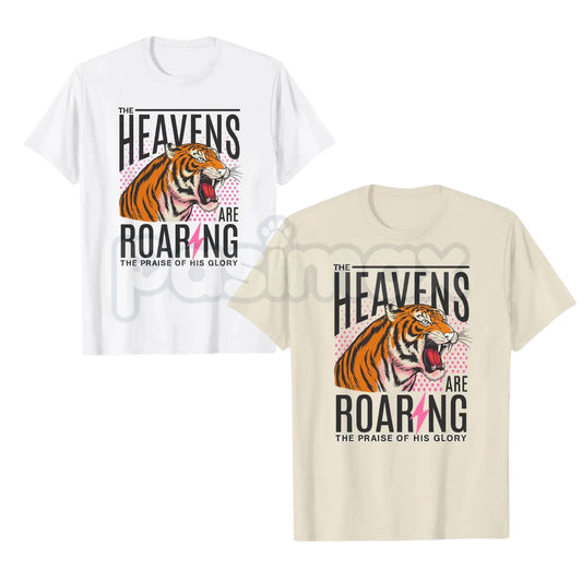 "The Heavens Are Roaring" Christian T-Shirt – Inspirational Bible Verse Graphic Tee, Premium 100% Cotton Worship Top, Soft Lived-In Heavyweight Believer Shirt, Made in USA-Pasimax