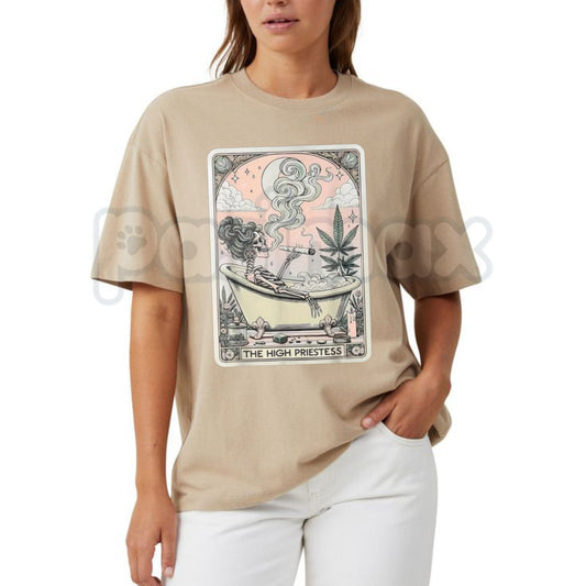 "The High Priestess" Mystic Skeleton Tarot T-Shirt – Funny Occult Graphic Tee, Premium 100% Cotton Skeleton Costume Top, Soft Lived-In Heavyweight Tarot Card Legend Shirt, Made in USA-Pasimax