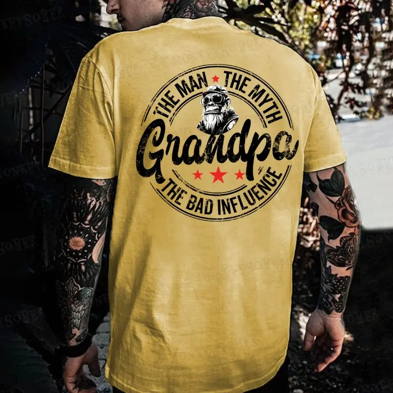 "The Man The Myth Grandpa The Bad Influence" T-Shirt – Funny Monkey Graphic Tee-Pasimax