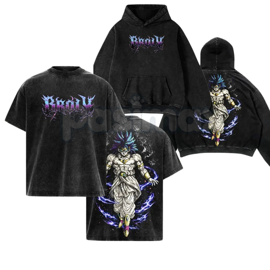 The Nightmare Warrior: Broly DBZ Washed Tee – Heavyweight Cotton Relaxed Fit Retro Anime Graphic T-Shirt-Pasimax