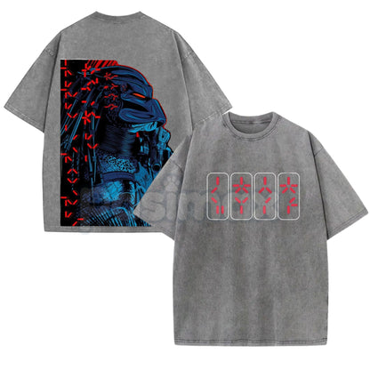 The Predator Classic Horror Movie Washed Tee – Retro 80s Sci-Fi Slasher Graphic T-Shirt-Pasimax