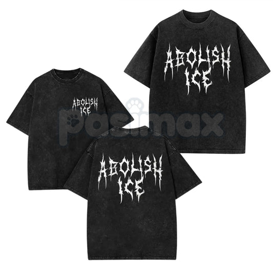 The Resistance Tour: ABOLISH ICE Heavy Metal Tee – Vintage Washed Distressed Streetwear, Radical Activist Graphic Top-Pasimax