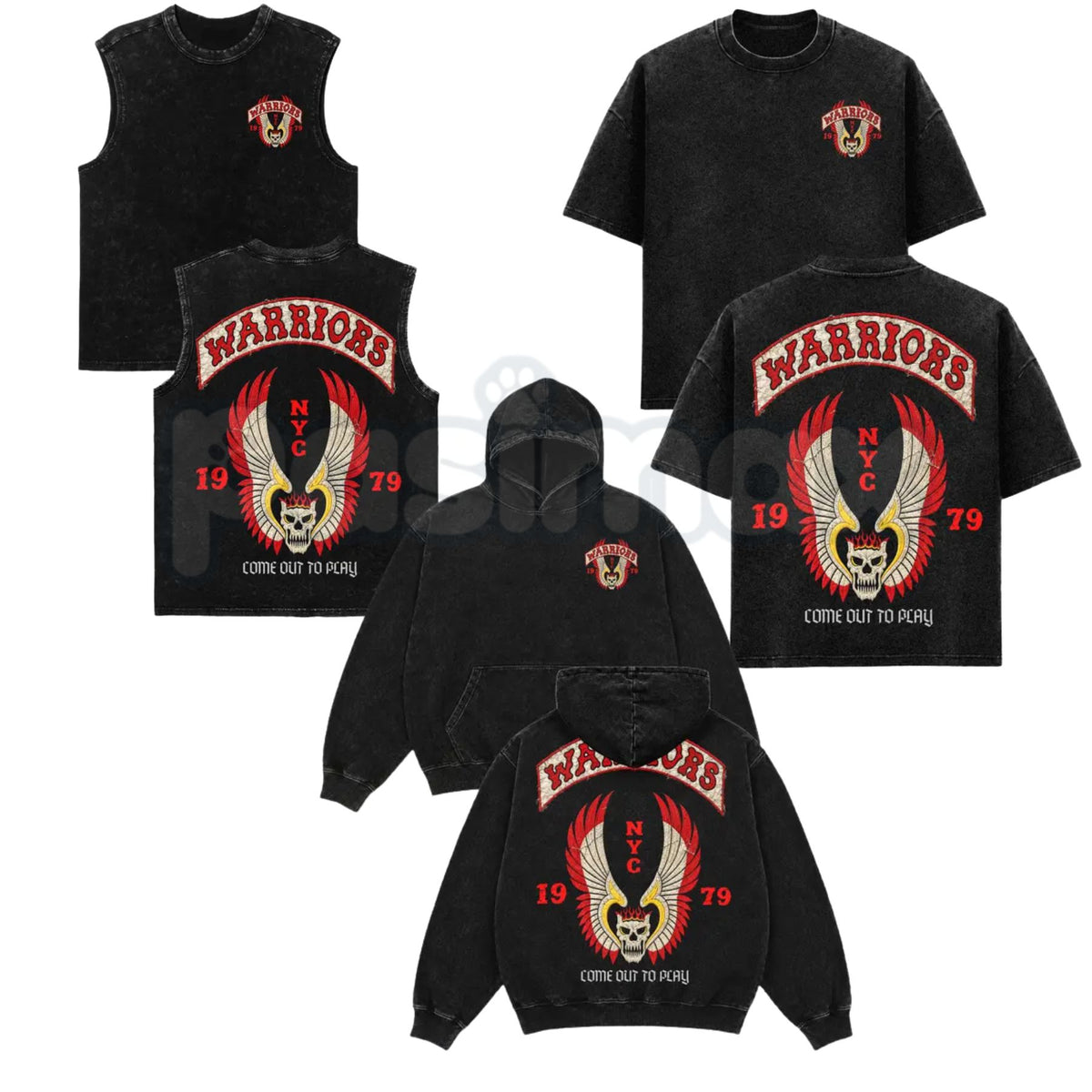The Warriors 1979 Movie Vintage Washed Apparel – Retro Cult Film Graphic Tank Top, T-Shirt & Hoodie, Mineral Wash Lightweight Cotton Unisex Top-Pasimax