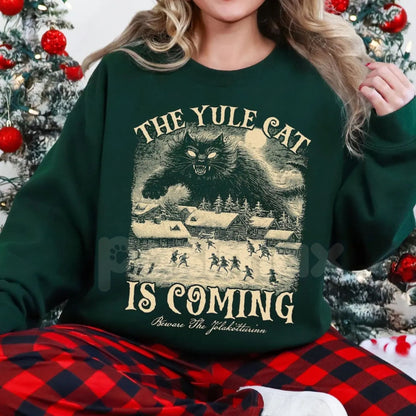 The Yule Cat Is Coming Sweatshirt | Jólakötturinn Icelandic Folklore Jumper | Spooky Gothic Christmas Crewneck | Warning Holiday Gift-Pasimax