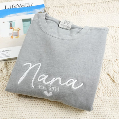 Custom Embroidered Nana with Est Year Sweatshirt, Personalized Gift For Grandma