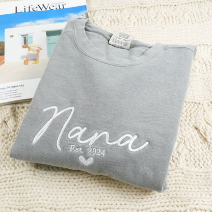 Custom Embroidered Nana with Est Year Sweatshirt, Personalized Gift For Grandma