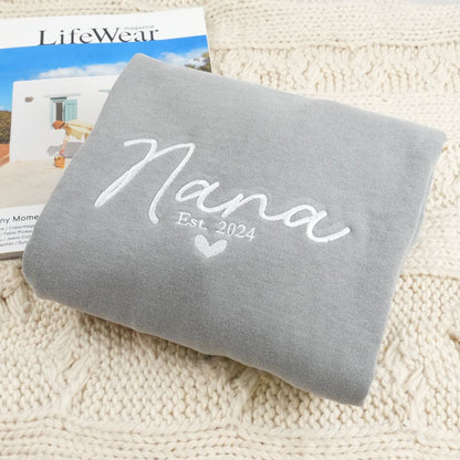 Custom Embroidered Nana with Est Year Sweatshirt, Personalized Gift For Grandma