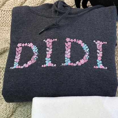 Custom Embroidered Didi Sweatshirt Hoodie with Floral Letter, Unique Gift for any Occasion