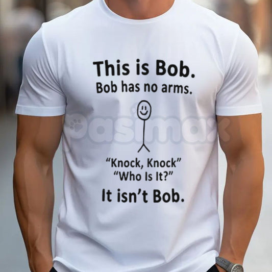 "This Is Bob. Bob Has No Arms" T-Shirt – Funny Stick Figure Graphic Tee, Remastered Heavy Cotton Dark Humor Top, Soft Lived-In Heavyweight Gag Gift Shirt, Made in USA-Pasimax
