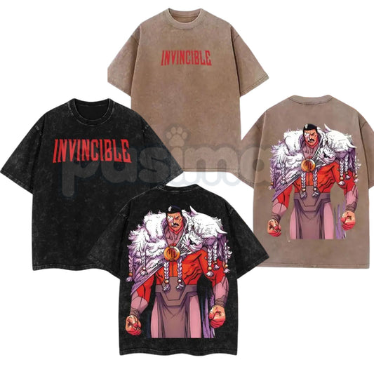 Thragg The Conqueror Viltrumite War T-Shirt – Invincible Comic Double-Sided Print, Oversize Acid Washed Lightweight Cotton Tee-Pasimax