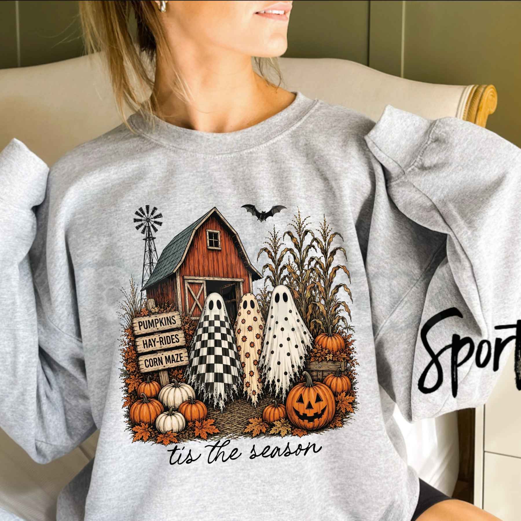 Tis The Season Ghost Trio Sweatshirt | Pumpkin Patch Ghosts Shirt-Pasimax