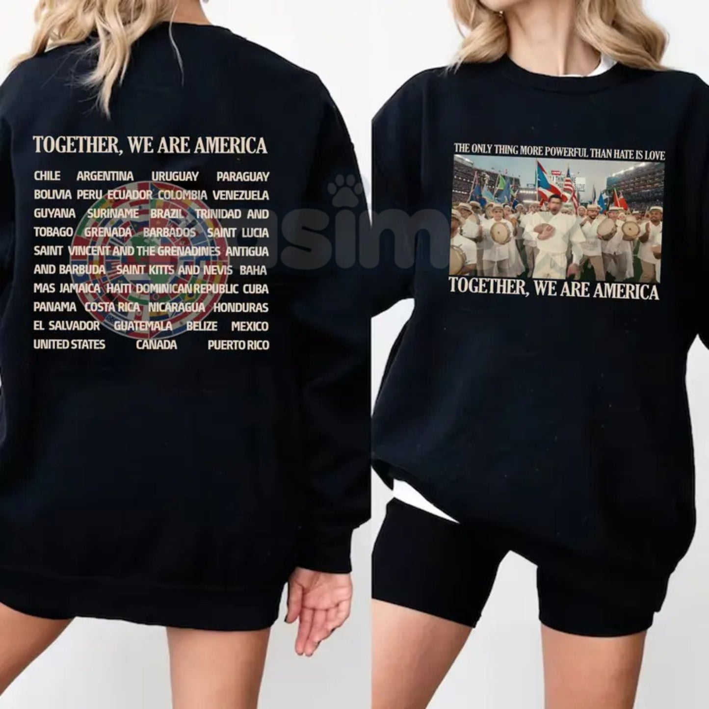 Together We Are America Bunny Bowl Sweatshirt | 2-Sided Unisex Bunny Bowl Jumper | Patriotic Football Bunny Crewneck | United We Stand Game Day Pullover | Cute American Flag Bunny Shirt | Red White and Blue Sporty Sweatshirt-Pasimax