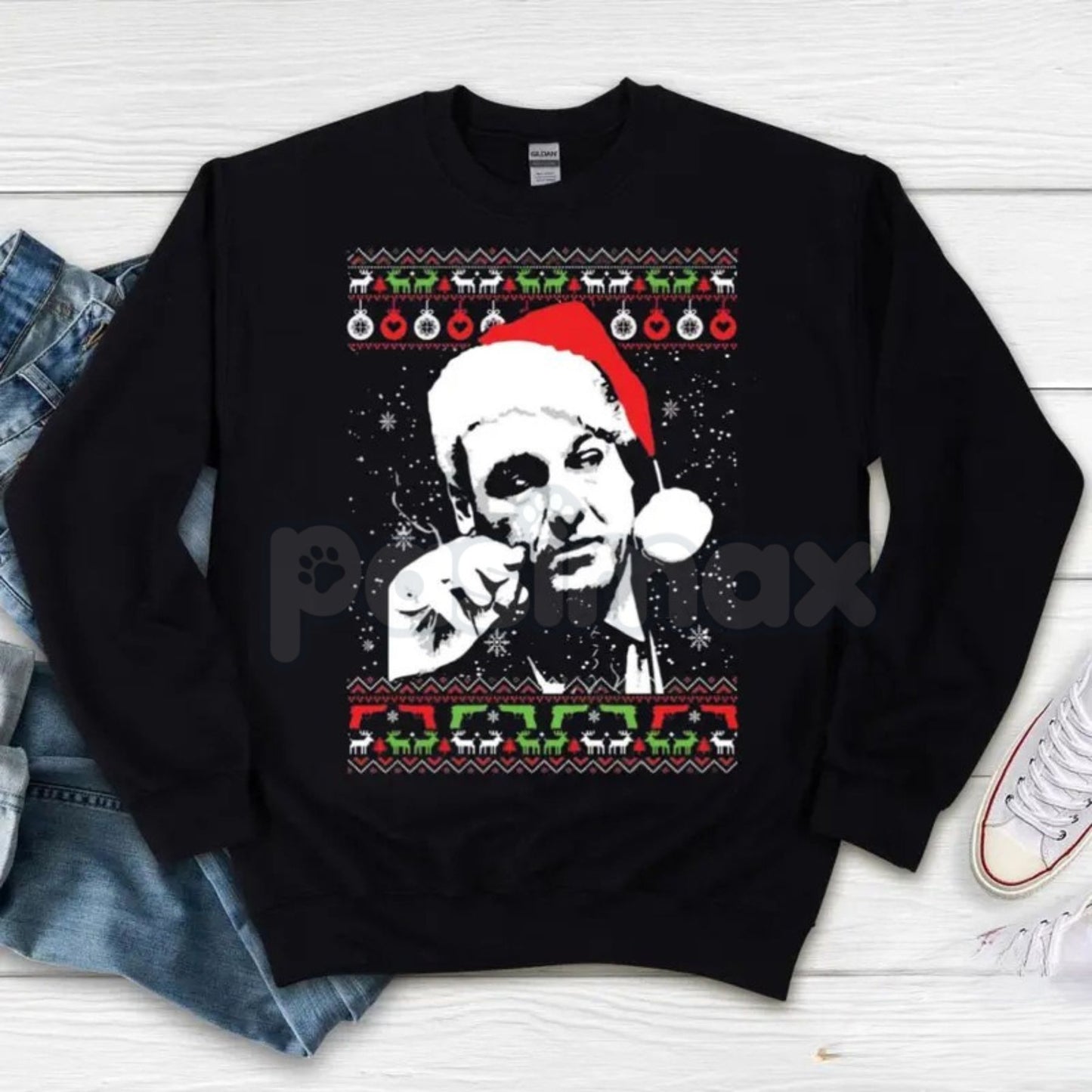 Tony Soprano Ugly Christmas Sweatshirt | Funny Mafia Holiday Jumper | Sopranos TV Show Fan Crewneck | Bada Bing Xmas Gift-Pasimax
