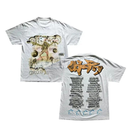 Travis Scott Utopia Tour White Skitzo Tee - Circus Maximus Tour Merch, Cactus Jack Skitzo Graphic T-Shirt, Official Travis Scott Utopia Concert Apparel, Streetwear Essential-Pasimax