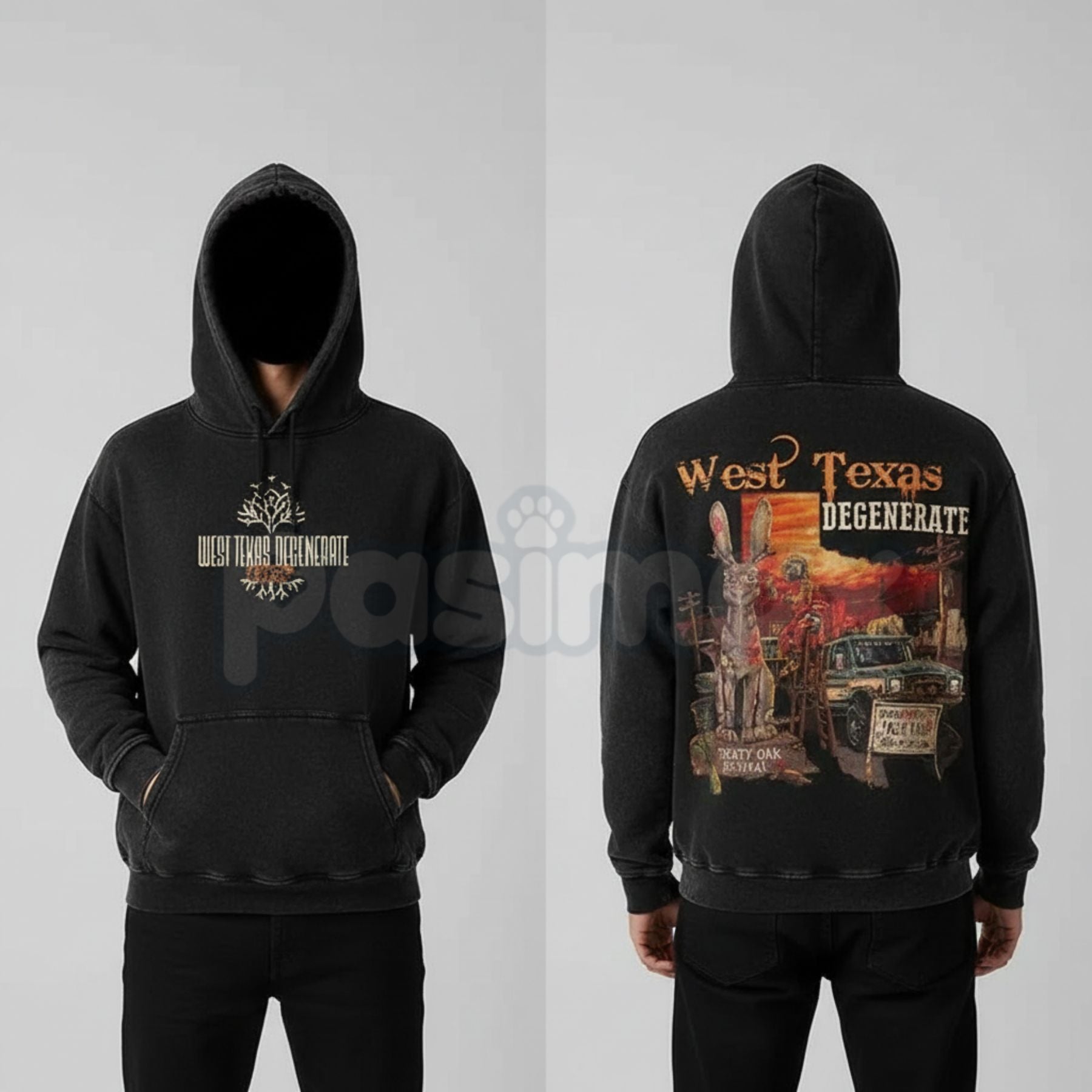 Treaty Oak Revival West Texas Degenerate Hoodie – Vintage Washed Country Music Streetwear- Pasimax