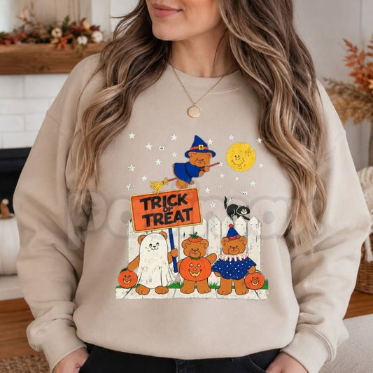 Trick or Teddies Halloween Sweatshirt | Cute Teddy Bear Graphic Crewneck-Pasimax