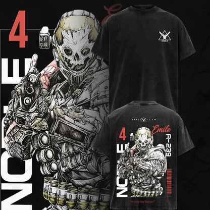 Noble Team V3 Halo Reach T-Shirt – Double Printed Spartan Graphic Tee, Vintage Acid Washed Lightweight Cotton Oversized Gaming Streetwear Top