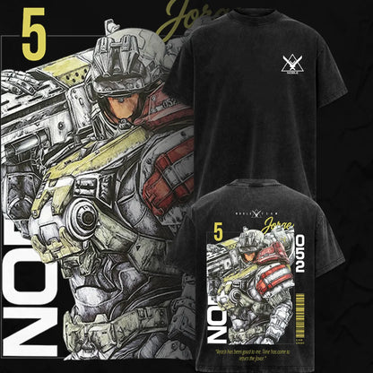 Noble Team V3 Halo Reach T-Shirt – Double Printed Spartan Graphic Tee, Vintage Acid Washed Lightweight Cotton Oversized Gaming Streetwear Top