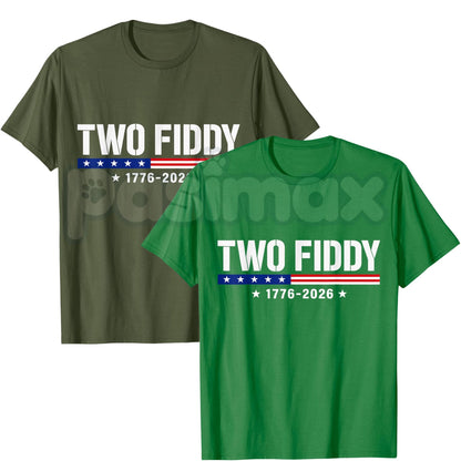 "Two Fiddy" 250th Anniversary Patriotic T-Shirt – Funny Retro 4th of July America Semiquincentennial Graphic Tee-Pasimax