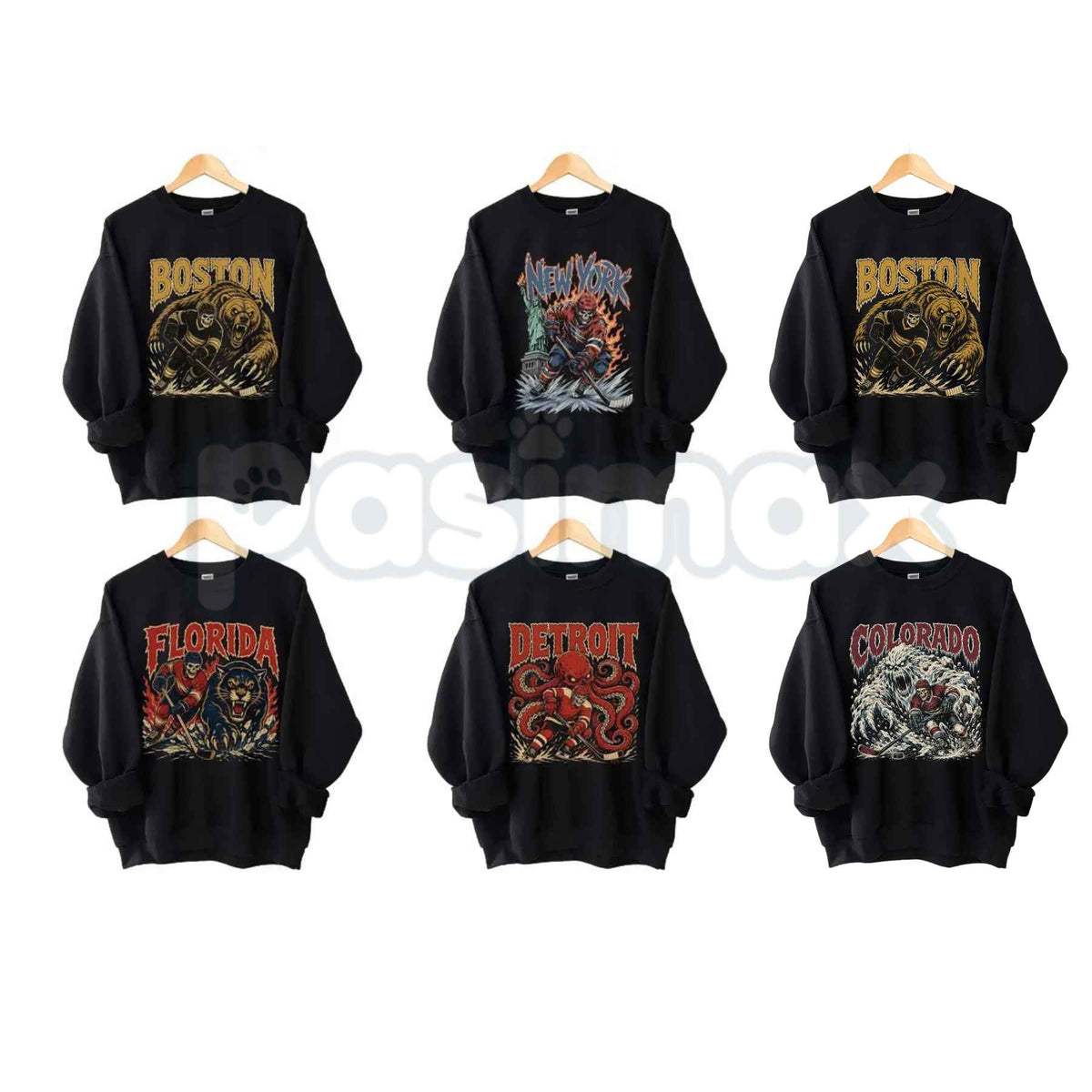 USA 32 Teams Ice Hockey Skull Sweatshirt | Vintage 90s All Team Sport Top-Pasimax