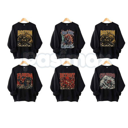 USA 32 Teams Ice Hockey Skull Sweatshirt | Vintage 90s All Team Sport Top-Pasimax