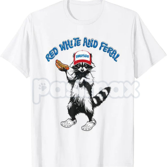 USA "Feral Raccoon" Red White & Blue T-Shirt – Funny Patriotic Trash Panda Tee, Premium 100% Cotton American Chaos Top, Soft Lived-In Heavyweight Rowdy Raccoon Shirt, Made in USA-Pasimax
