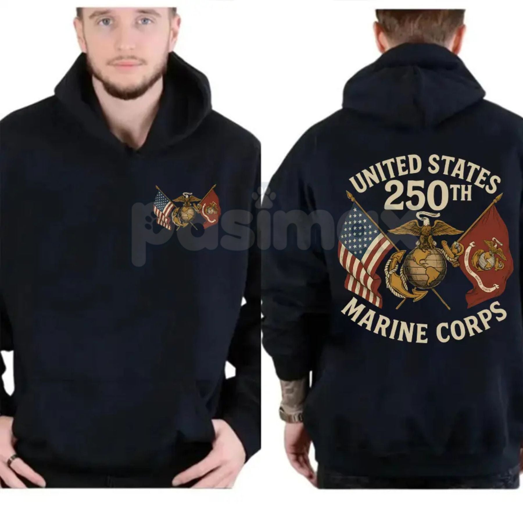 USMC 250 Years Hoodie – United States Marine Corps Birthday Commemorative Pullover, Veteran & Active Duty Gear, Unisex-Pasimax