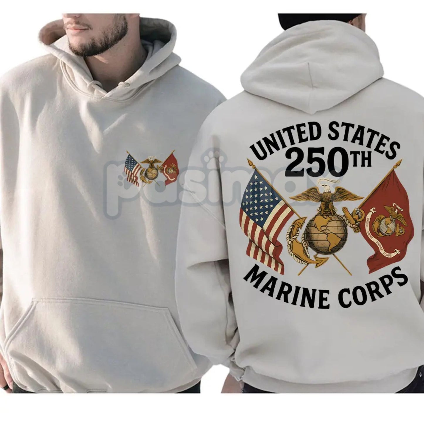 USMC 250 Years Hoodie – United States Marine Corps Birthday Commemorative Pullover, Veteran & Active Duty Gear, Unisex-Pasimax