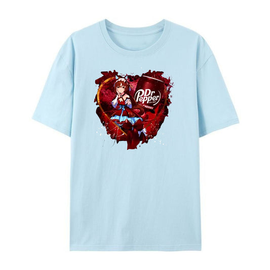 Uma Musume x Dr. Pepper T-Shirt - Anime Maid & Soda Print Tee, Cute Crossover Shirt-Pasimax