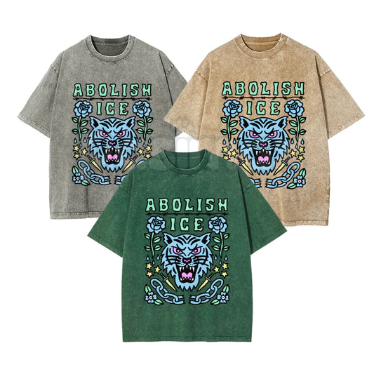 Unisex Abolish ICE Vintage Washed T-Shirt – Satirical Political Graphic Tee, Lightweight Retro Cotton Activist Top-Pasimax