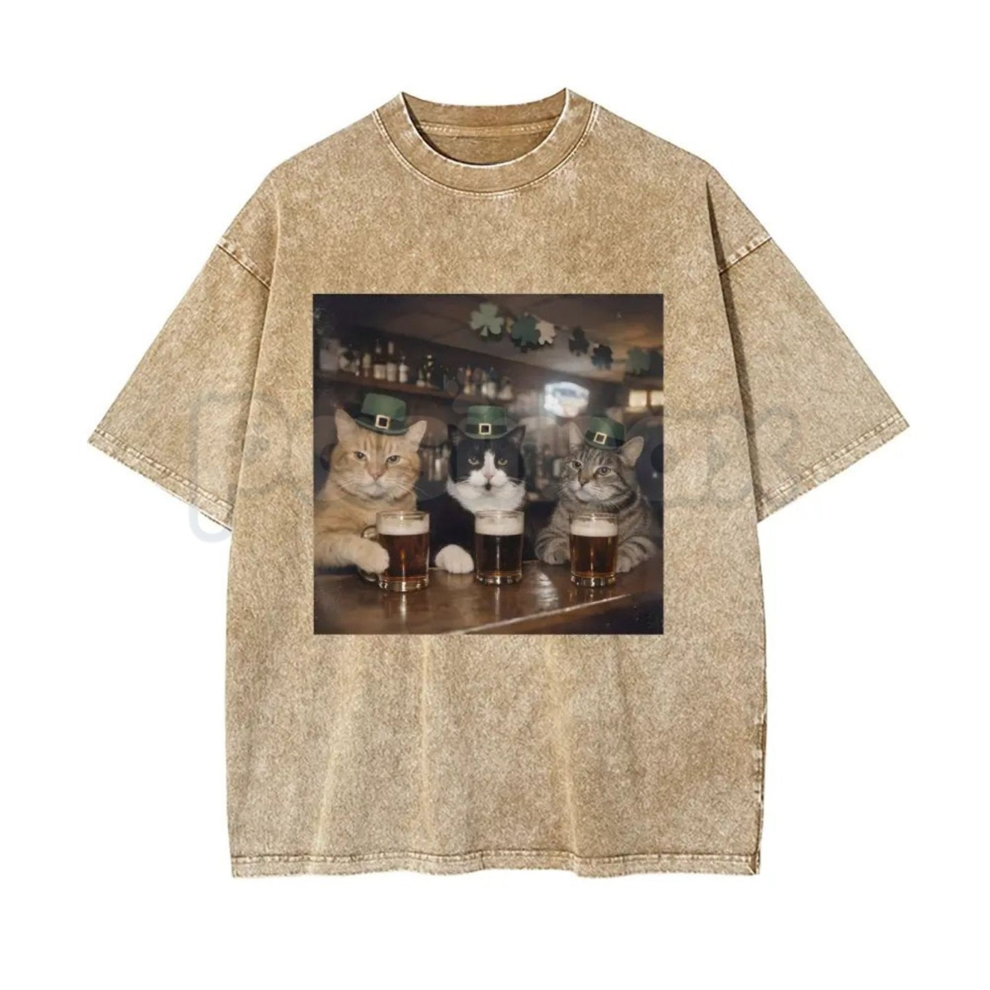 Unisex Cat Vintage Shamrock Washed T-Shirt – Funny Lucky Cat St. Patrick’s Day Graphic Tee-Pasimax