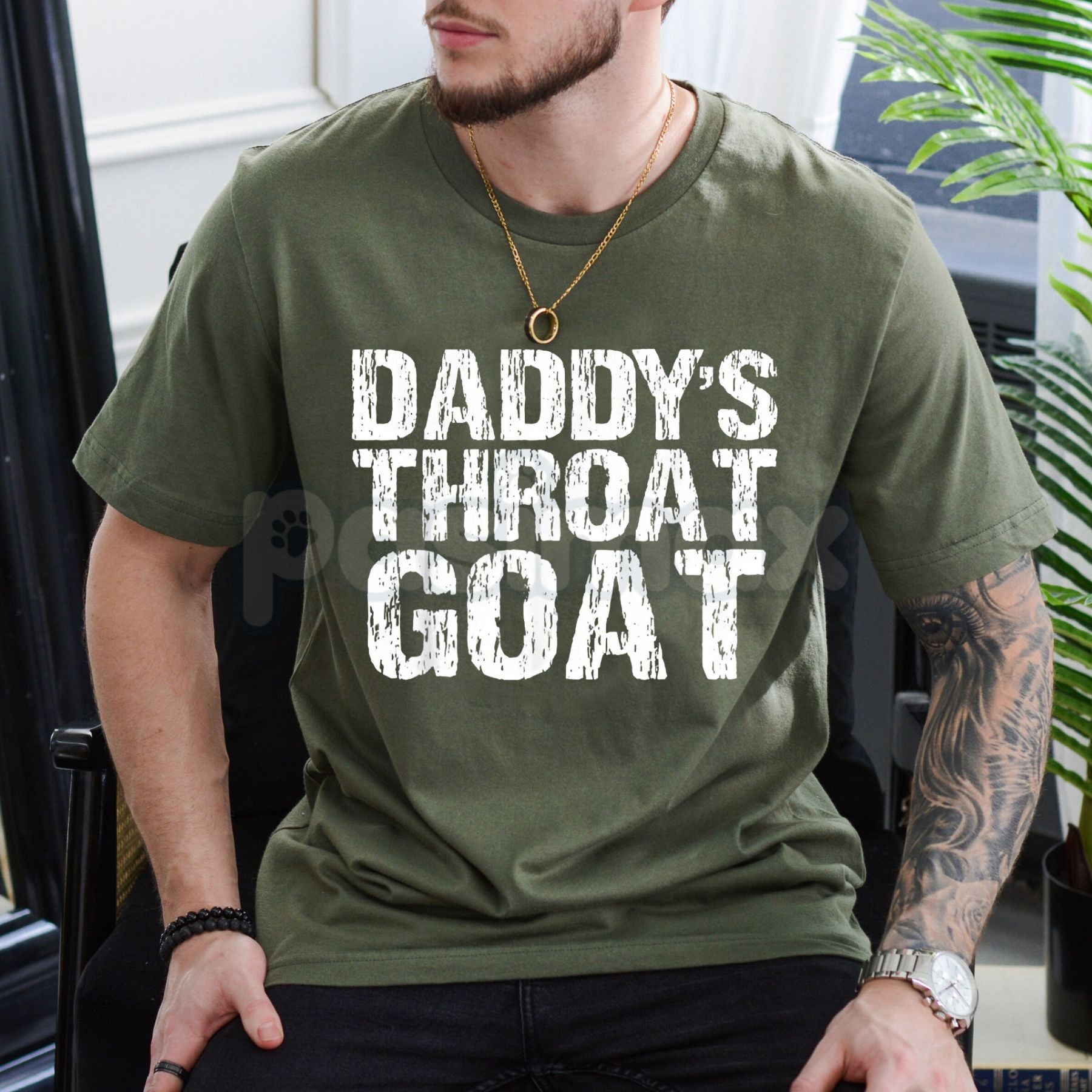 Unisex Daddy's Throat Goat T-Shirt - Funny Sexy Adult Profanity Tee, Distressed Shock Value Statement Apparel, Edgy Humor Gift-Pasimax