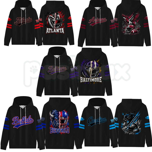 Unisex Football City Graphic Hoodie – Vintage Sports Team Pullover, Game Day City Pride Sweatshirt for Men & Women, Tailgate Apparel-Pasimax
