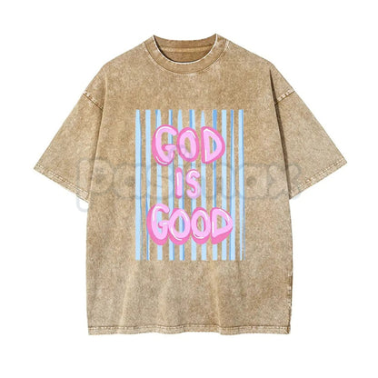 Unisex God is Good Print Washed T-Shirt – Aesthetic Christian Faith Graphic Tee, Retro Faith-Based Oversized Top-Pasimax