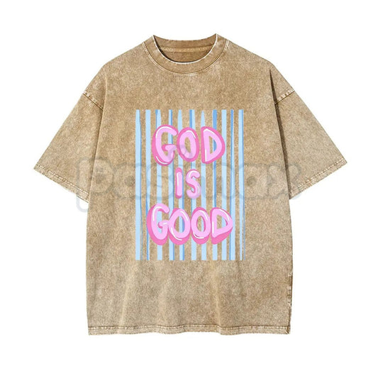 Unisex God is Good Print Washed T-Shirt – Aesthetic Christian Faith Graphic Tee, Retro Faith-Based Oversized Top-Pasimax
