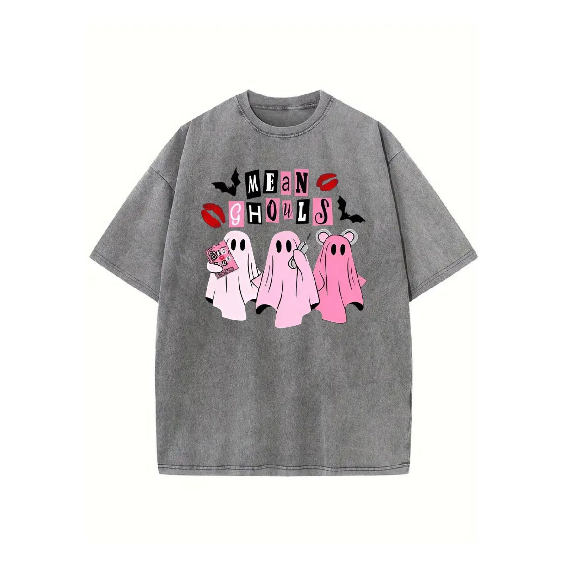 Unisex "Mean Ghouls" Halloween T-Shirt – Washed Cotton, Vintage Streetwear, Bat Graphic-Pasimax