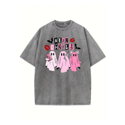 Unisex "Mean Ghouls" Halloween T-Shirt – Washed Cotton, Vintage Streetwear, Bat Graphic-Pasimax