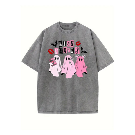 Unisex "Mean Ghouls" Halloween T-Shirt – Washed Cotton, Vintage Streetwear, Bat Graphic-Pasimax