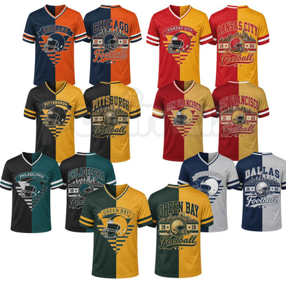 Unisex V-Neck Short-Sleeve Fan Shirt – Two-Tone Split Design Athletic Streetwear Tee-Pasimax