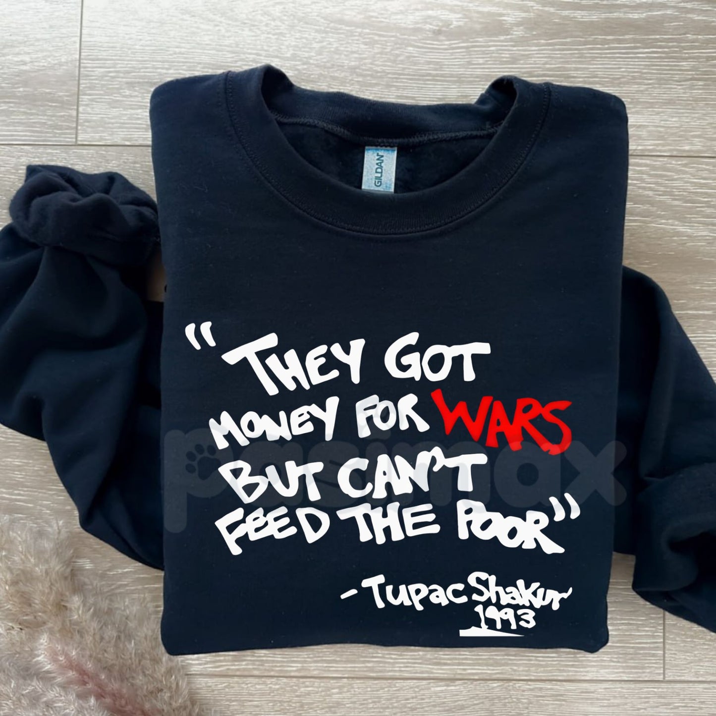 Urban Ebony Designs 2PAC "Money For Wars" Essential Sweater | Minimalist Conscious Lyric Pullover | Unisex Streetwear-Pasimax