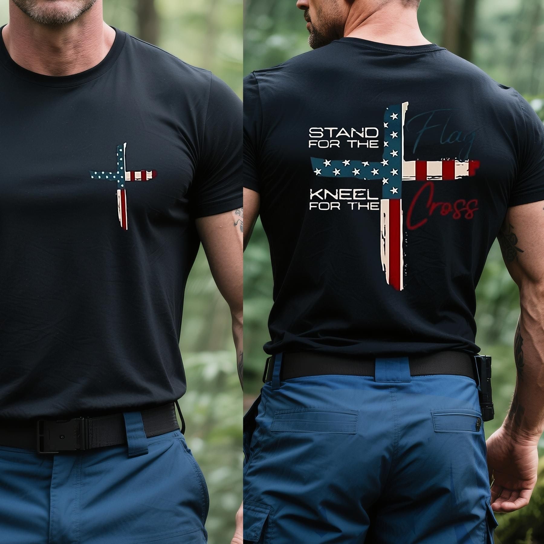 VIBEZONE Christ Flag The Cross T-Shirt - 2-Sided Faith Apparel, Unisex Christian Tee, Trendy Religious Top-Pasimax