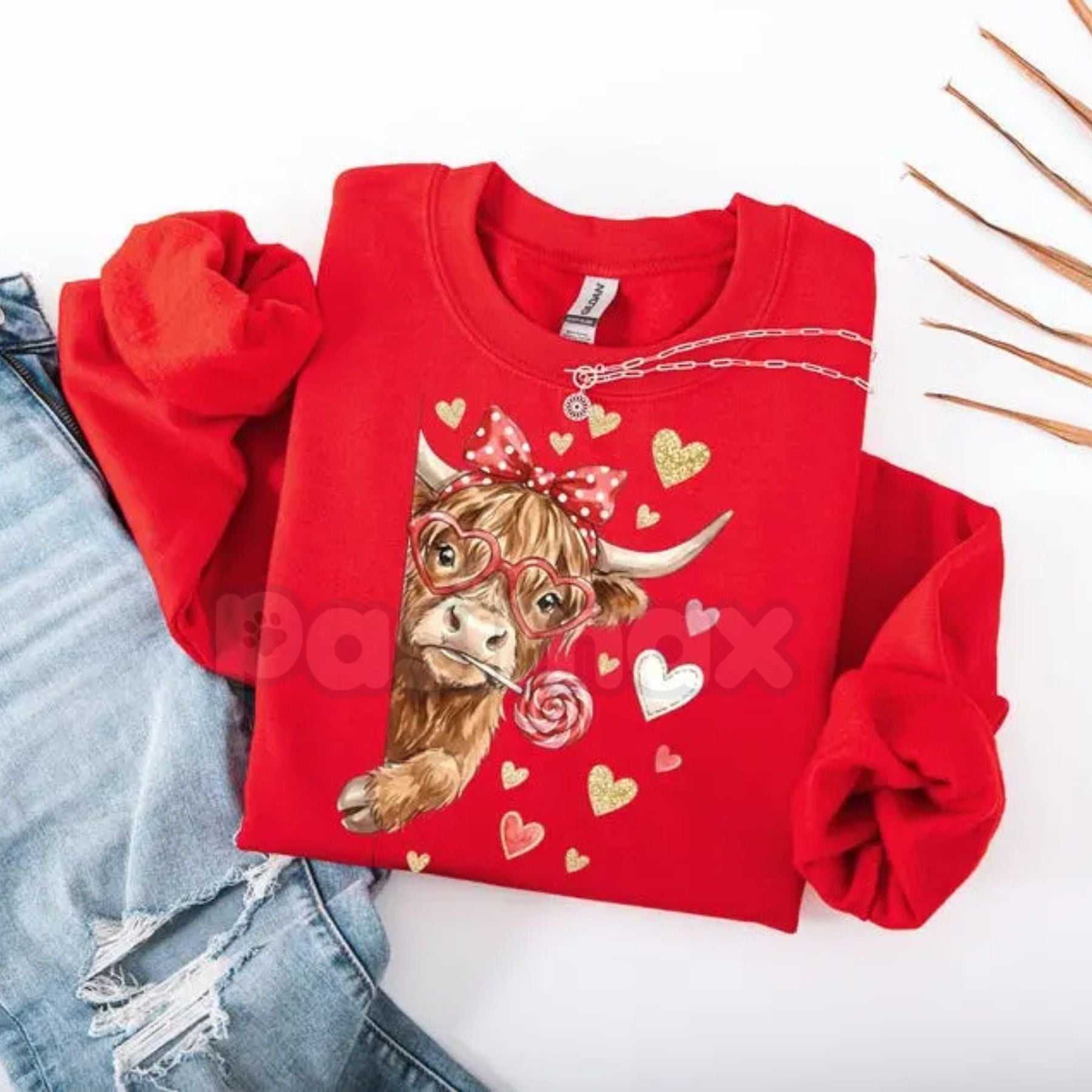 Valentine Highland Cow Sweatshirt | Coquette Western Bow Sweater | Howdy Valentine Sweatshirt | Aesthetic Country Cowgirl Jumper | Cute Highland Cow V-Day Pullover-Pasimax