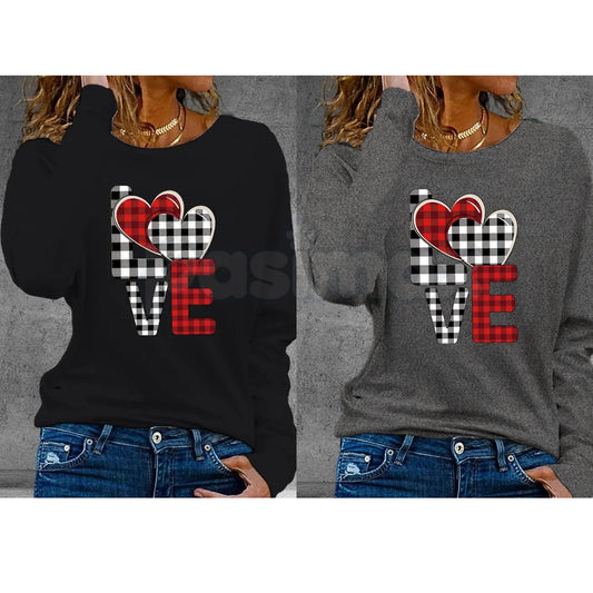 Valentine’s Day Heart Pattern Long Sleeve T-Shirt – Autumn Winter Romantic Graphic Tee for Men & Women-Pasimax