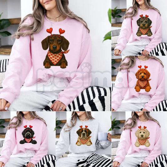 Valentine's Dog Sweatshirt | My Dog is My Valentine Crewneck | Retro Puppy Heart Graphic Jumper | Dog Mom Valentine's Day Gift-Pasimax