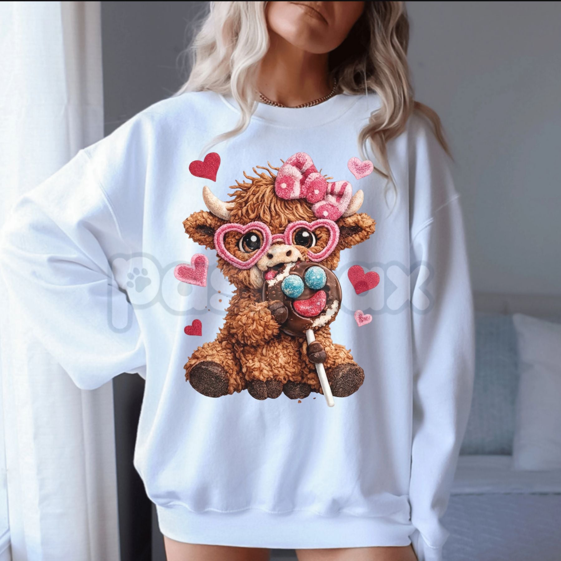 Valentines Highland Cow Sweatshirt | Cute Highlands Cow Shirt | Aesthetic V-Day Cowgirl Crewneck | Retro Fluffy Cow Heart Jumper | Western Valentine Gift for Her | Farmhouse Valentine Pullover-Pasimax