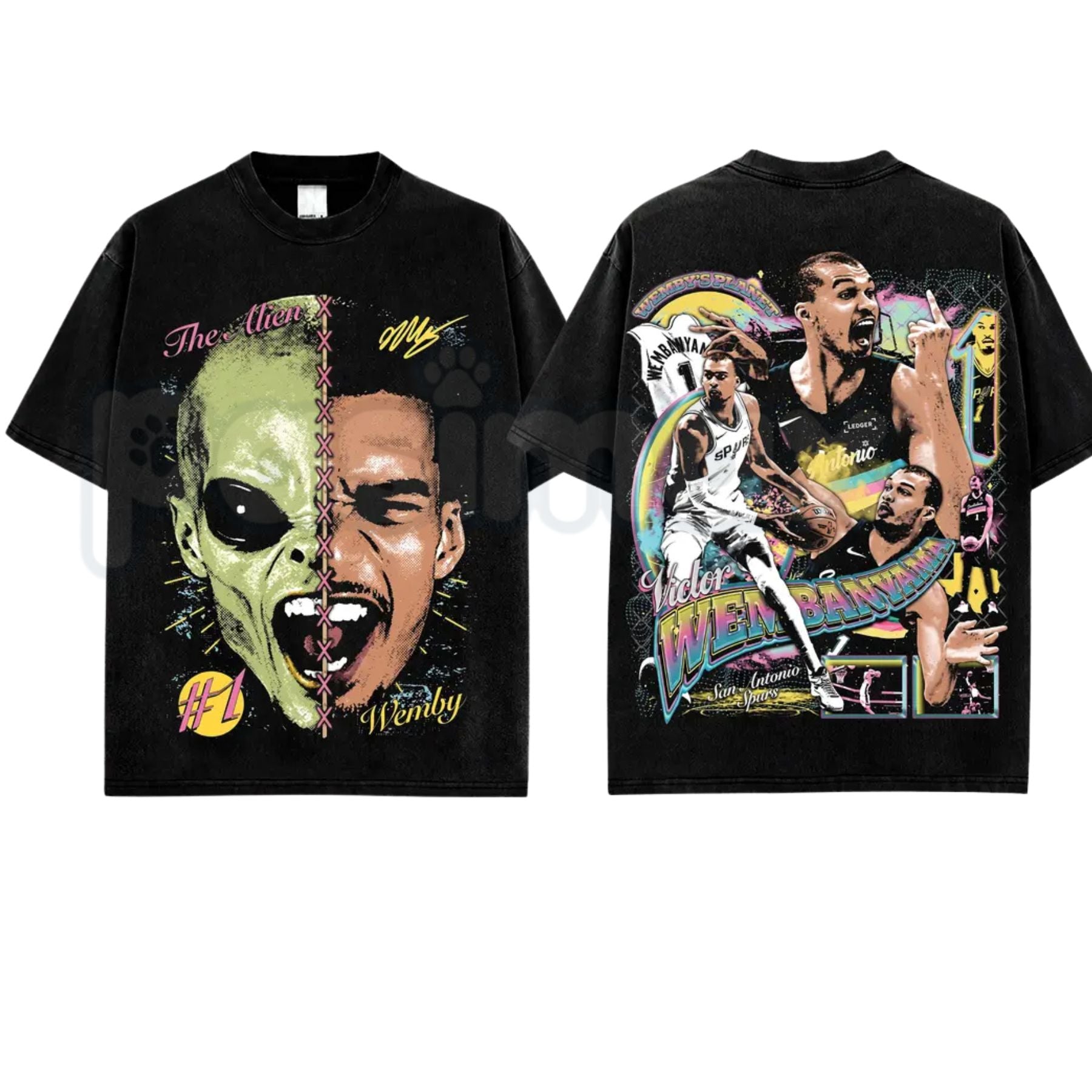 Victor Wembanyama VW1 T-Shirt – Premium Cotton San Antonio Basketball Graphic Tee, Vintage Washed Alien French Prodigy Streetwear-Pasimax
