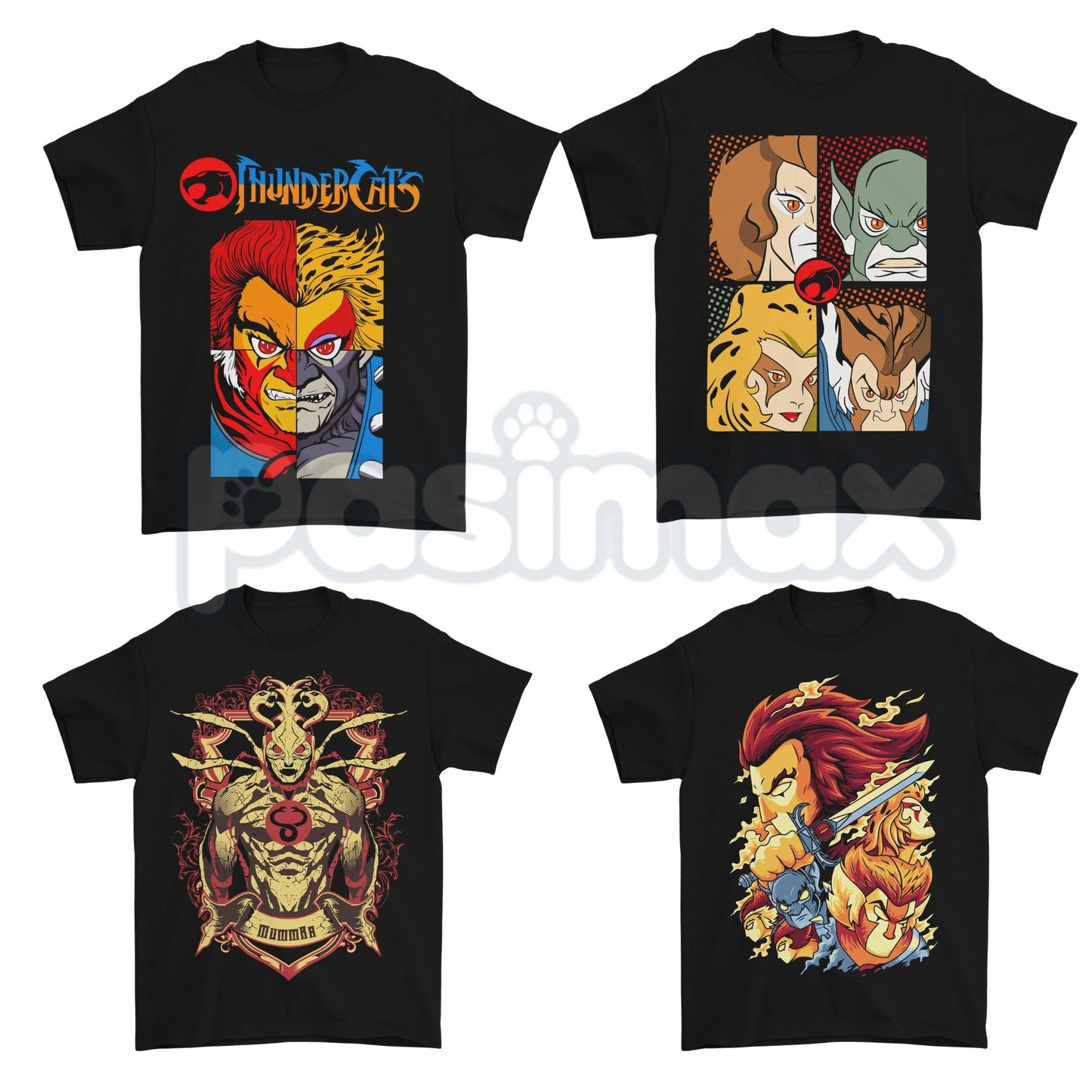 Vintage 80s Cartoon Thundercats Graphic Tee – Retro Character Grid Print Shirt, Nostalgic Streetwear Unisex T-Shirt-Pasimax