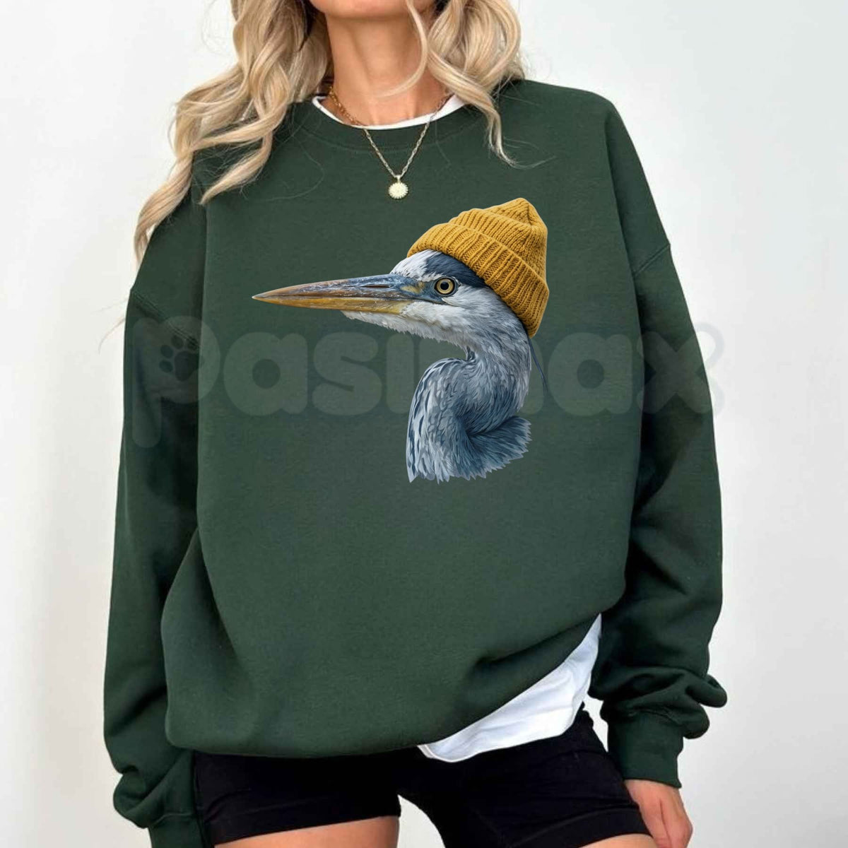 Vintage 90s Great Blue Heron Sweatshirt | Retro Beanie Birdwatching Crewneck-Pasimax