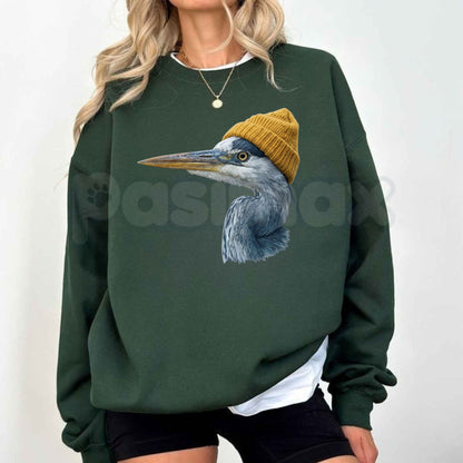 Vintage 90s Great Blue Heron Sweatshirt | Retro Beanie Birdwatching Crewneck-Pasimax